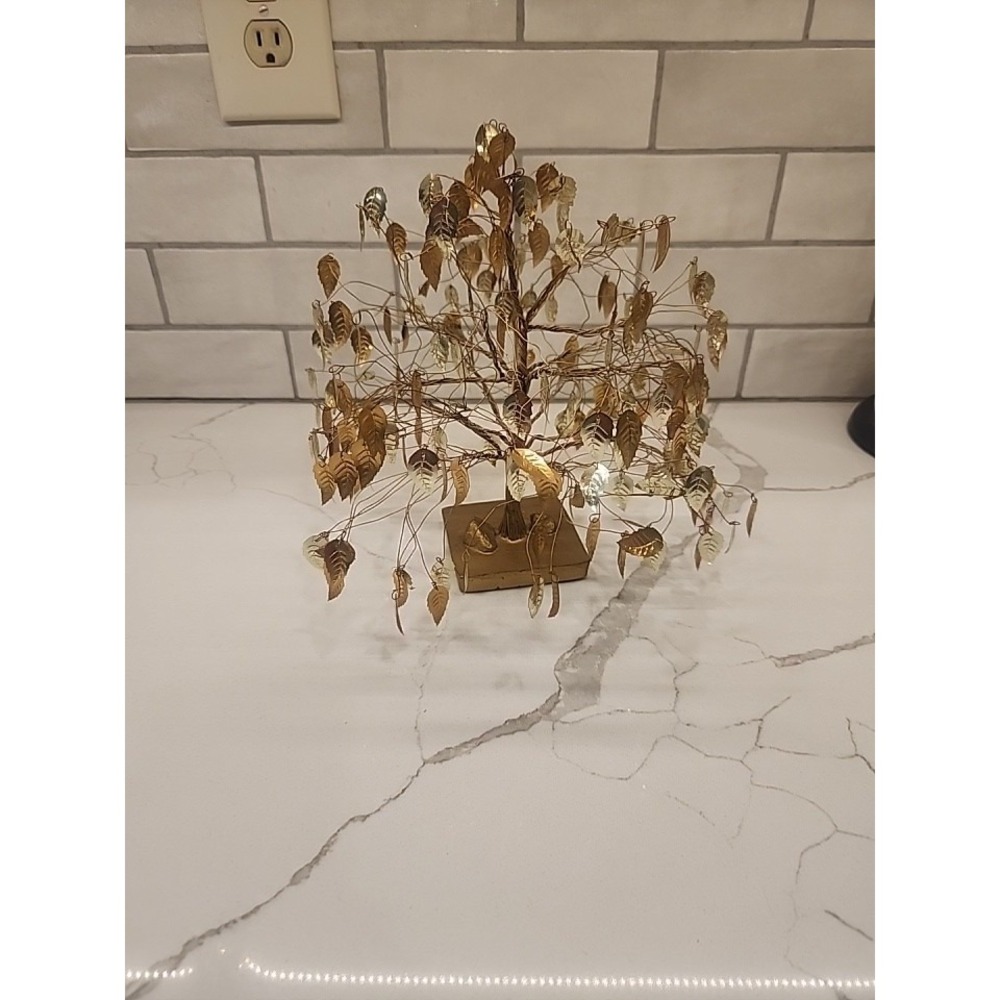 MCM Vtg Money Tree Metal Leaf Tree with Twisted Copper Trunk and Branches